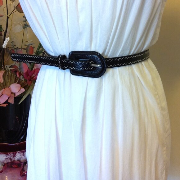 NWT Chic Black Faux Leather Fashion Belt with Buckle for Women’s Dress Skirt - Picture 5 of 9